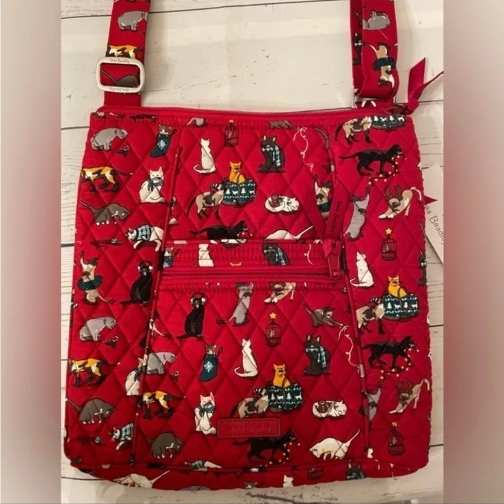 Vera Bradley Red holiday cats Crossbody Bag - Picture 1 of 4